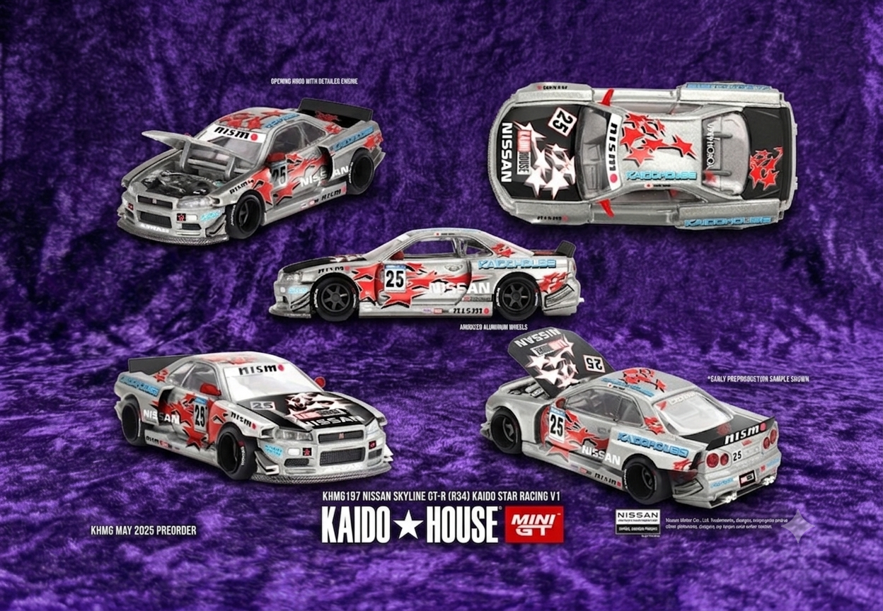 Kaido House x Mini GT Nissan Skyline GT-R (R34) Kaido Star Racing V1