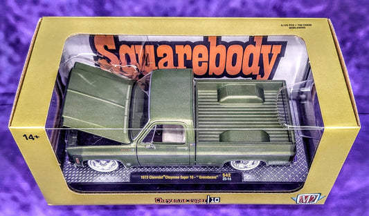 M2 Machines 1973 Chevrolet Cheyenne Super 10 - "Greenbeans" - Squarebody Syndicate - Walmart Exclusive - 1/24 Scale