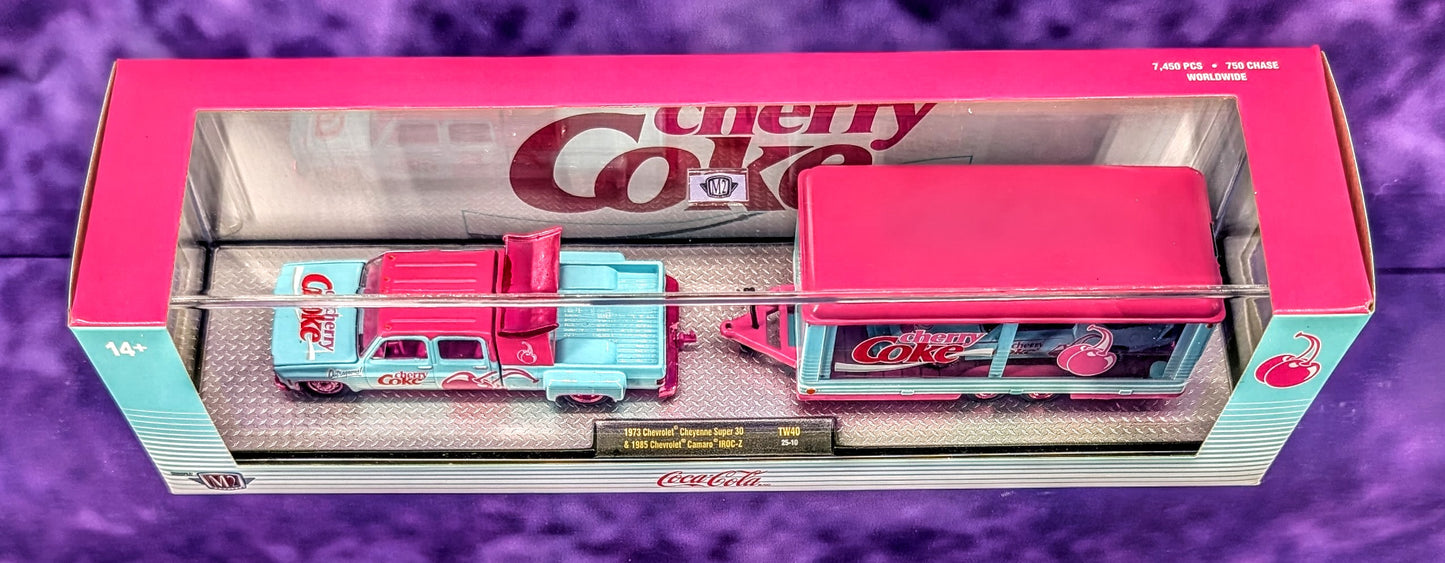 CHASE M2 Machines 1973 Chevrolet Cheyenne Super 30 & 1985 Chevrolet Camaro IROC-Z - Cherry Coke - Truck-Loads