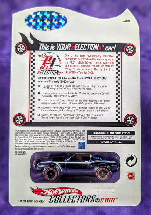 Hot Wheels '67 Mustang - #2749/7897 - 2008 sELECTIONs Series - Red Line Club