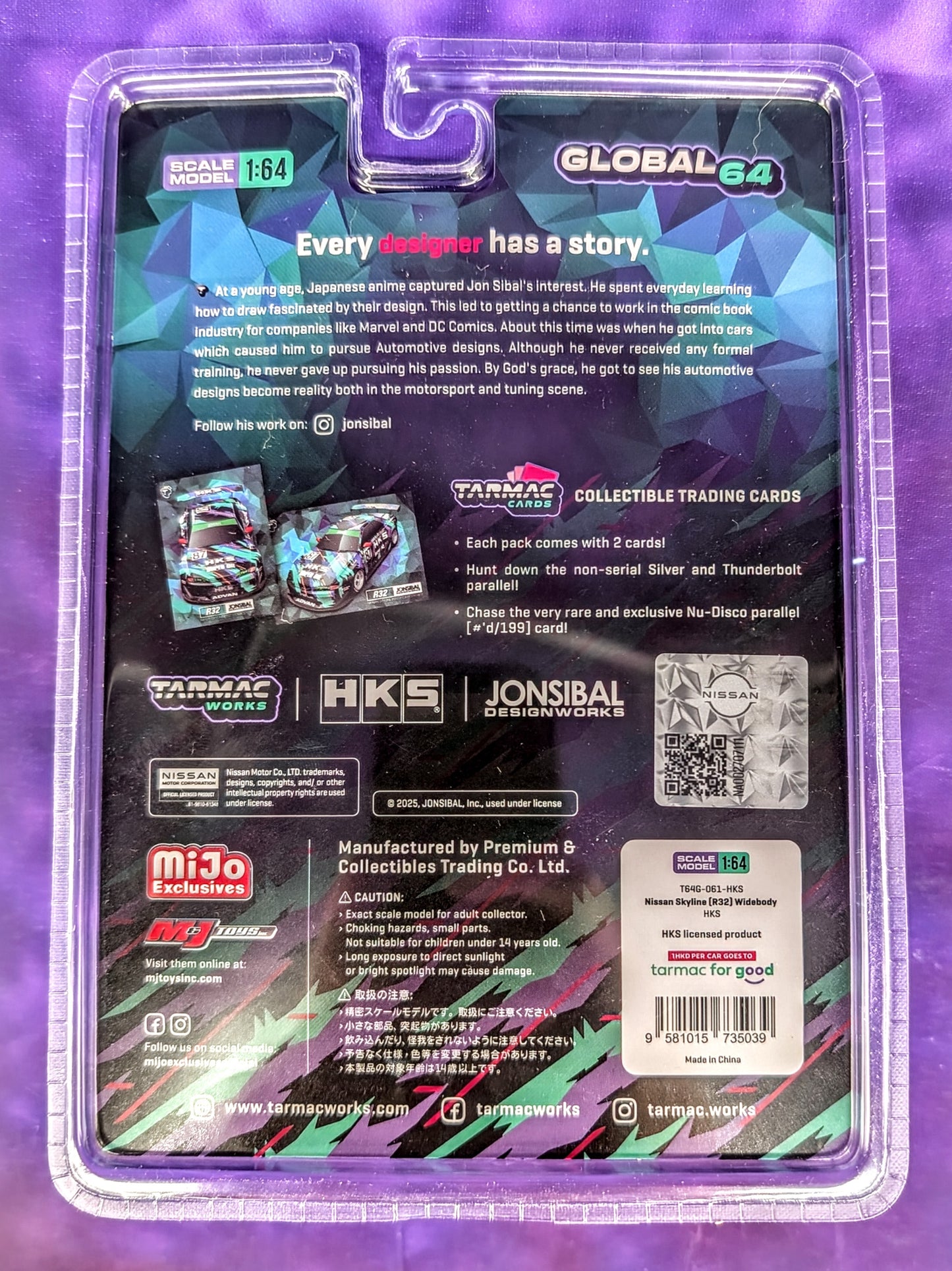 Tarmac Works Nissan Skyline (R32) Widebody (w/ Trading Cards) - HKS / Jon Sibal Designworks - MiJo Exclusives Limited Edition