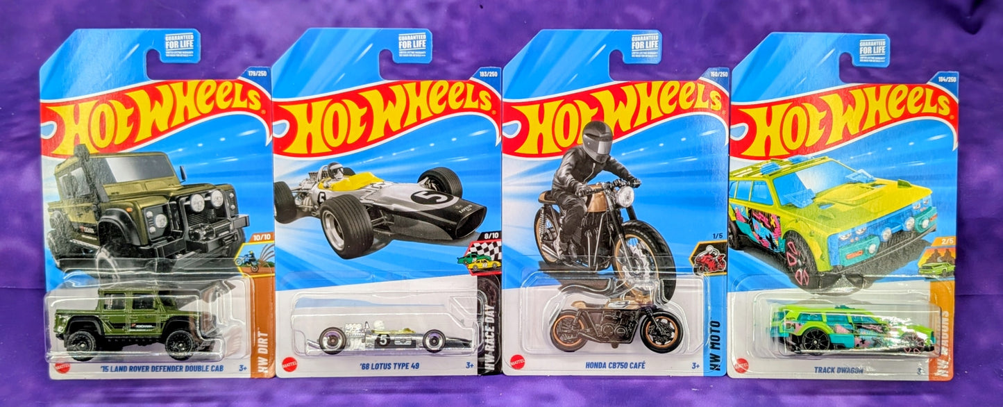 Hot Wheels 2025 Kroger Exclusives Set of 4 - Honda CB750, Land Rover, Lotus ZAMAC - Mainline
