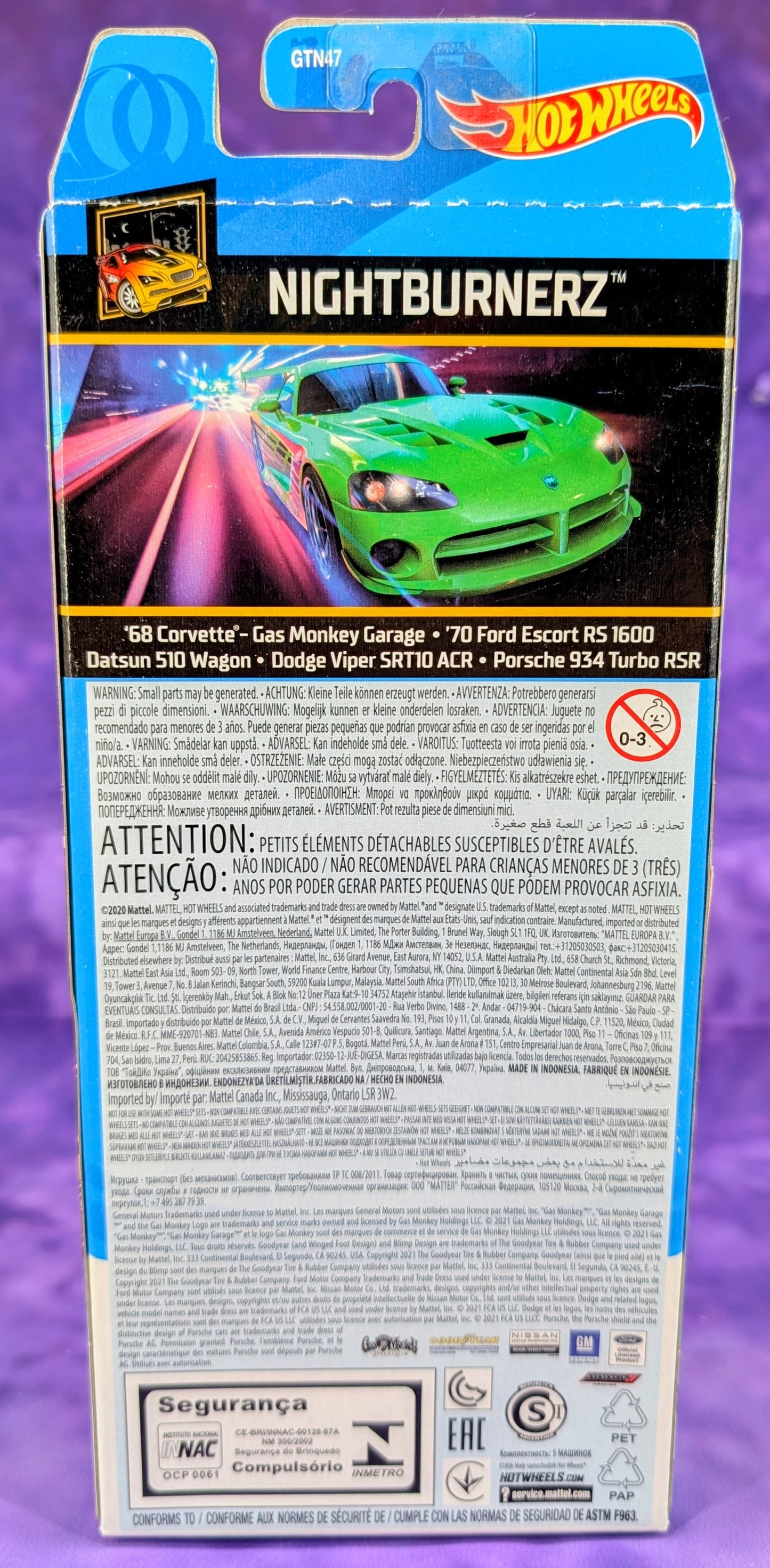 Hot Wheels Nightburnerz 5 Pack - Porsche 934 Turbo RSR, Datsun 510 Wagon, Gas Monkey Corvette - Mainline