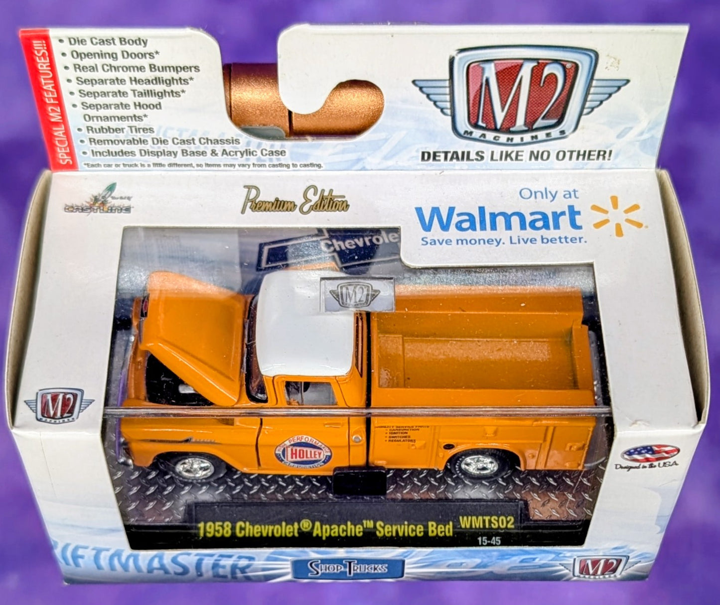 M2 Machines 1958 Chevrolet Apache Service Bed - Holley Carbs - Walmart Exclusive - WMTSO2 15-45