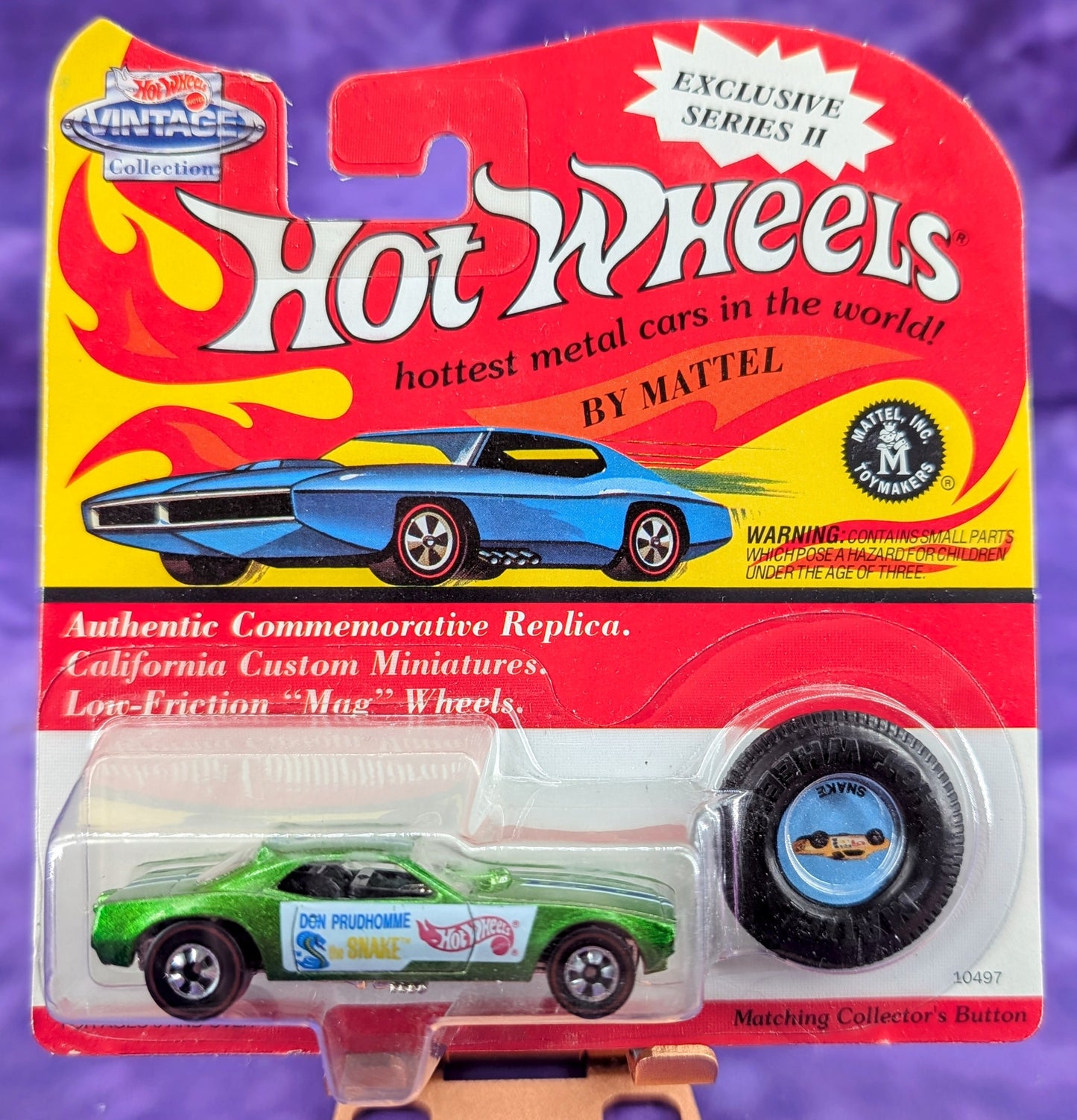 Hot Wheels Vintage Collection Snake and Mongoose Set w/ Matching Collector's Buttons - Red Line Tires