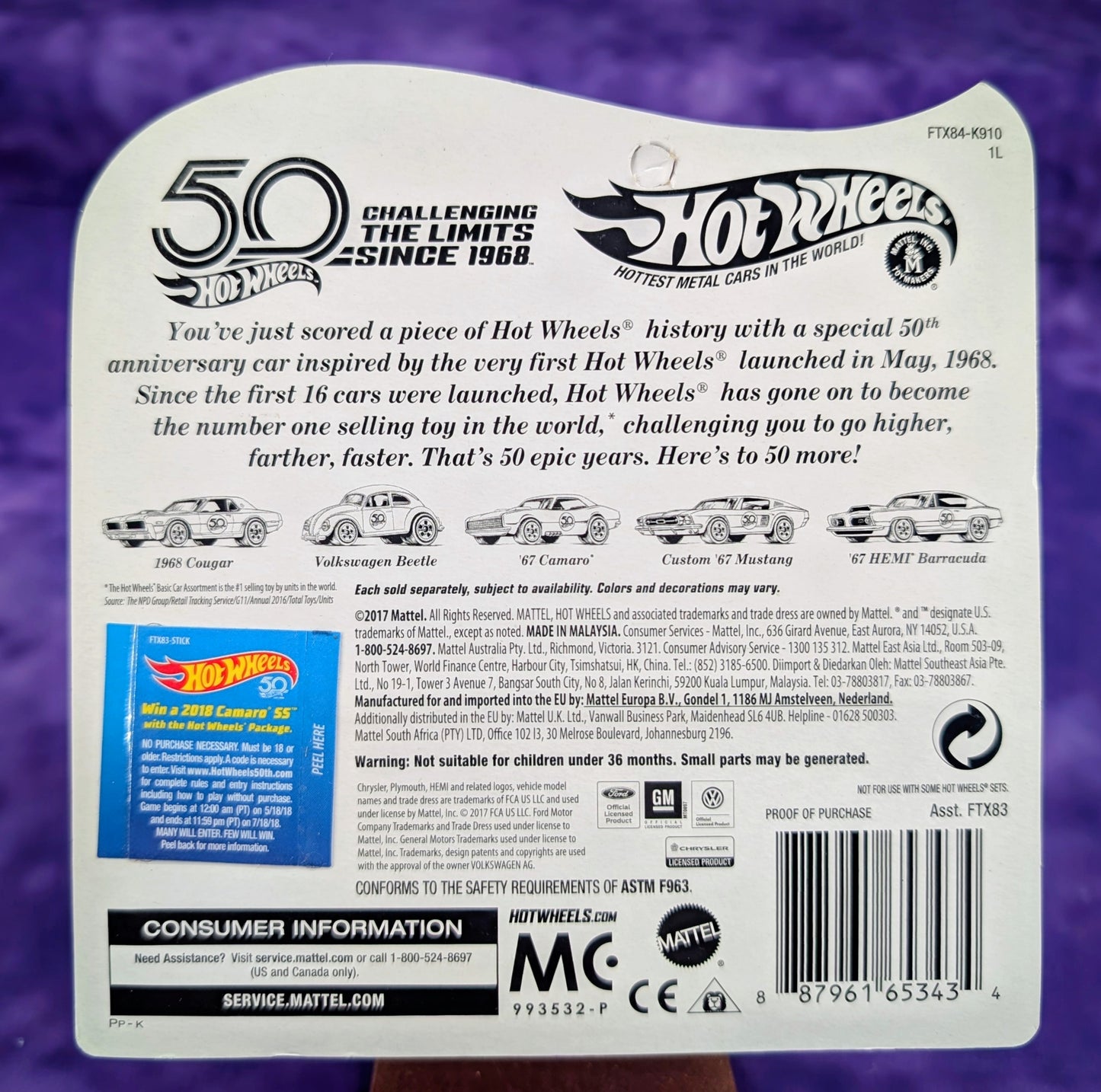 Hot Wheels Redline '67 HEMI Barracuda w/ Matching Collector's Button - 50th Anniversary - Unpunched