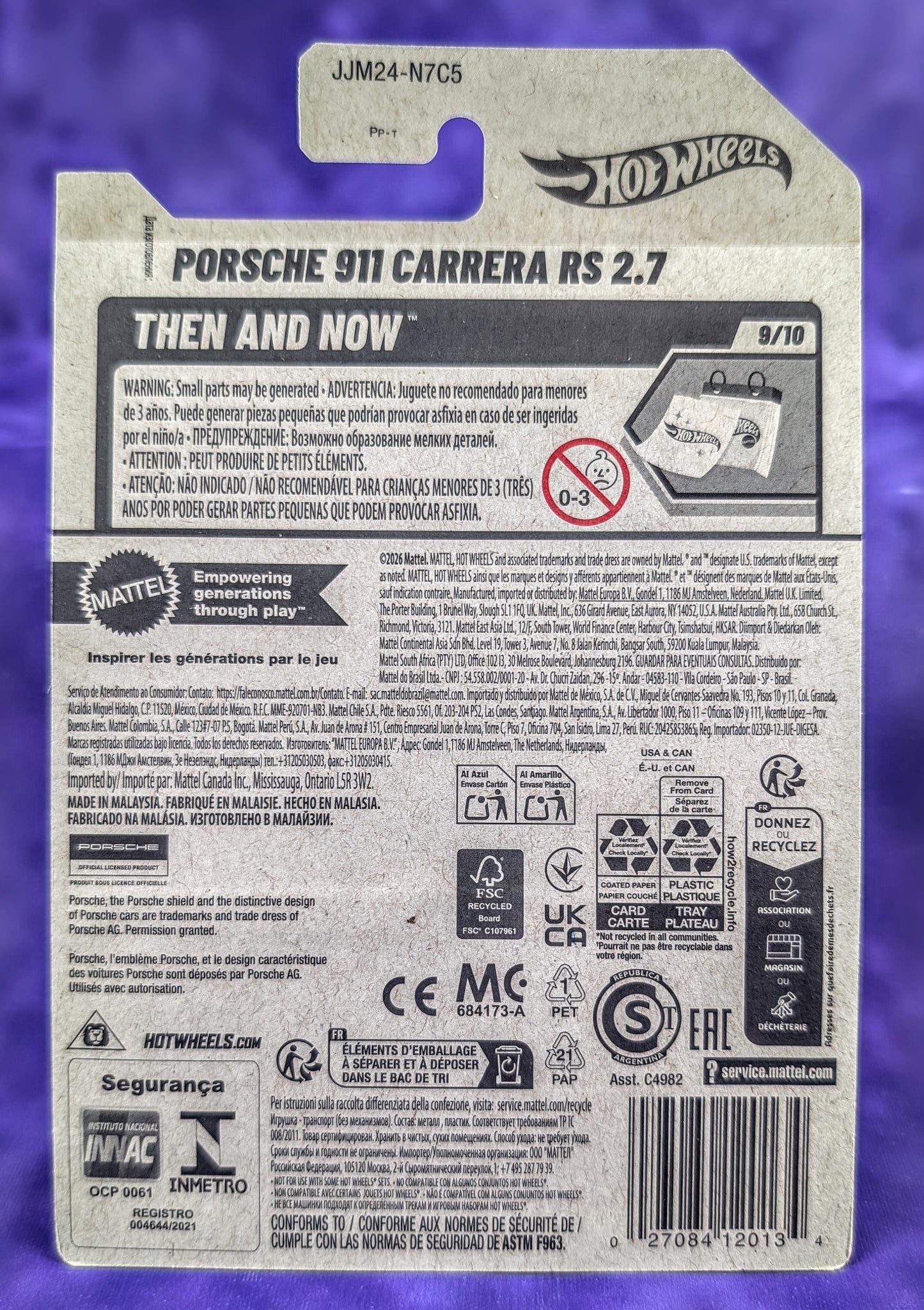Hot Wheels STH Porsche 911 Carrera RS 2.7 - Super Treasure Hunt - Then and Now - FACTORY ERROR - International Card