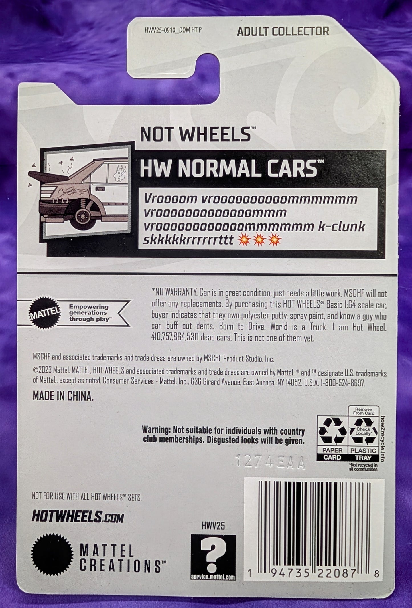 Hot Wheels x MSCHF Not Wheels - w/ Certificate of Authenticity