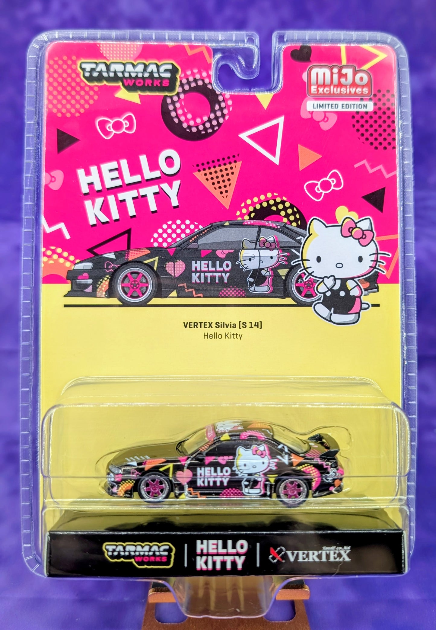 Tarmac Works 1:64 Vertex Silvia S14 - Hello Kitty - Black Chrome - Mijo Exclusives