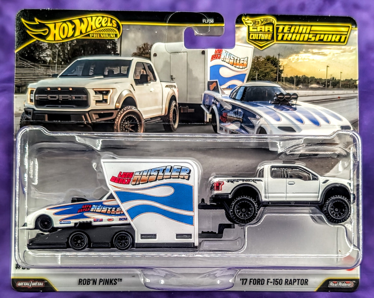 Hot Wheels Rob 'n Pinks Funny Car and '17 Ford F-150 Raptor - Team Transport