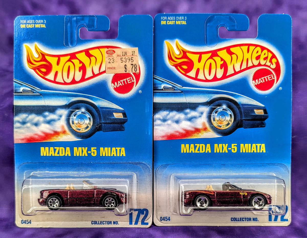 Hot Wheels 1991 Mazda MX-5 Miata - Metalflake Burgundy #172 - Variation Set of 2 - Mainline
