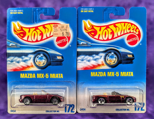 Hot Wheels 1991 Mazda MX-5 Miata - Metalflake Burgundy #172 - Variation Set of 2 - Mainline