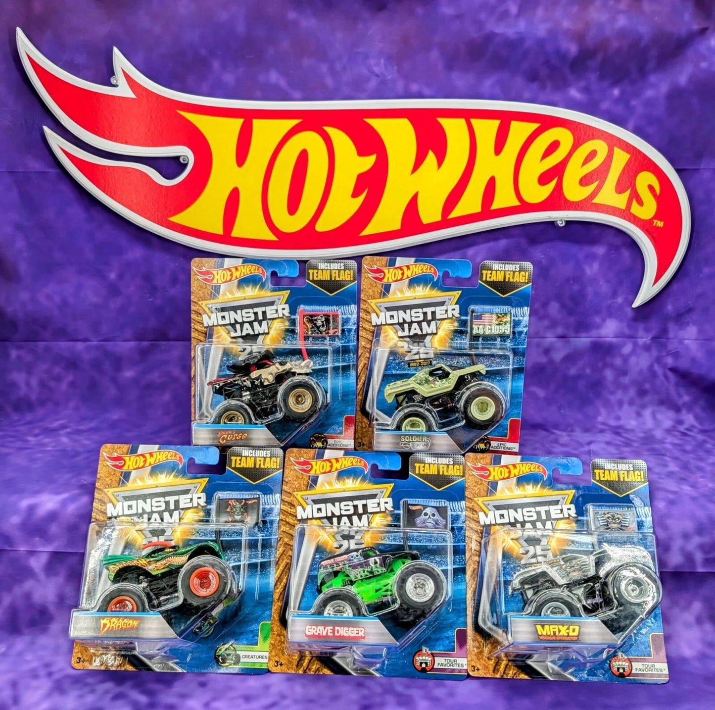Hot Wheels 2017 Monster Jam 25th Anniversary Complete 5 Truck Set