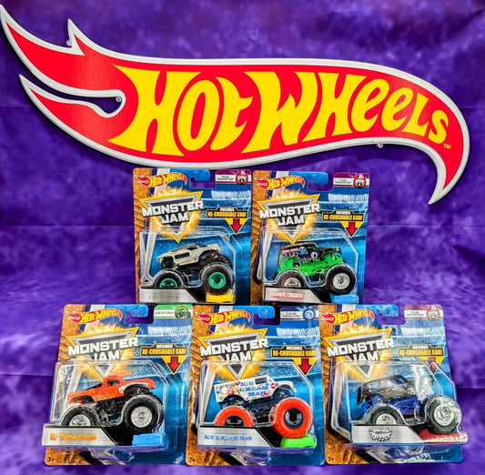 Hot Wheels Monster Jam RARE Ice Cream Man Clear Crushers in 5 Truck Set