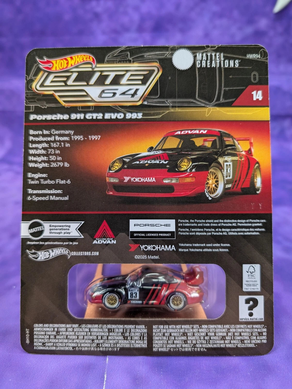 Hot Wheels ADVAN Porsche 911 GT2 EVO 993 - ELITE 64