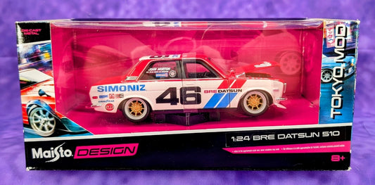 MAISTO BRE DATSUN 510 #46 SIMONIZ TOKYO MOD 1/24 SCALE DIECAST CAR