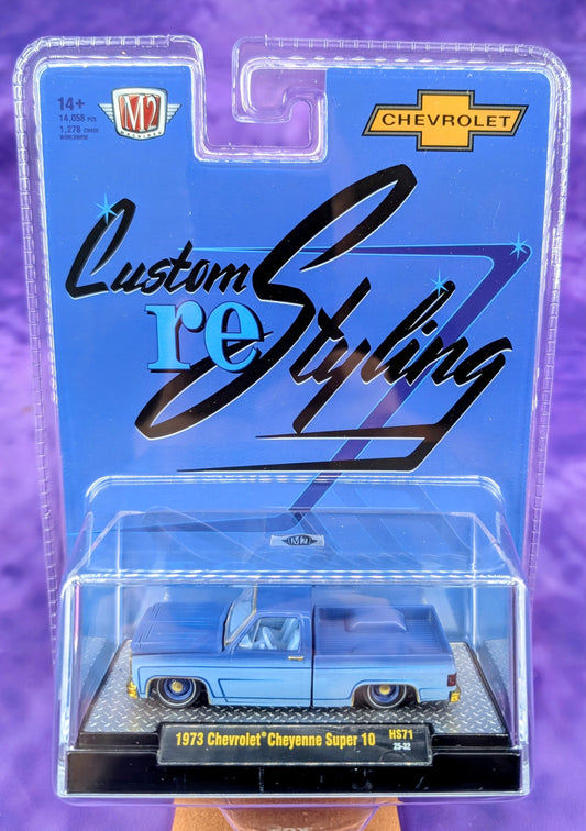CHASE! M2 Machines 1:64 1973 Chevrolet Cheyenne Super 10 Custom Re Styling – Blue – Hobby Exclusive - 1 of 1,278