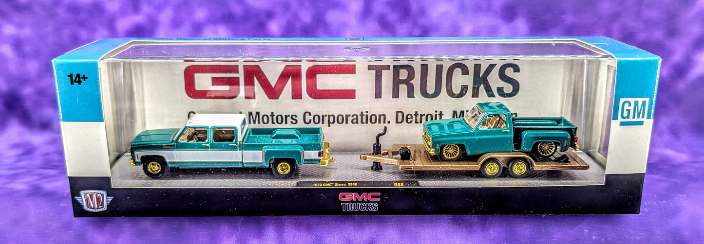 CHASE! M2 Machines 1973 GMC Sierra 3500 & 1976 GMC Sierra Grande 15-Custom - GMC TRUCKS - 1 of 750 - R88 25-18