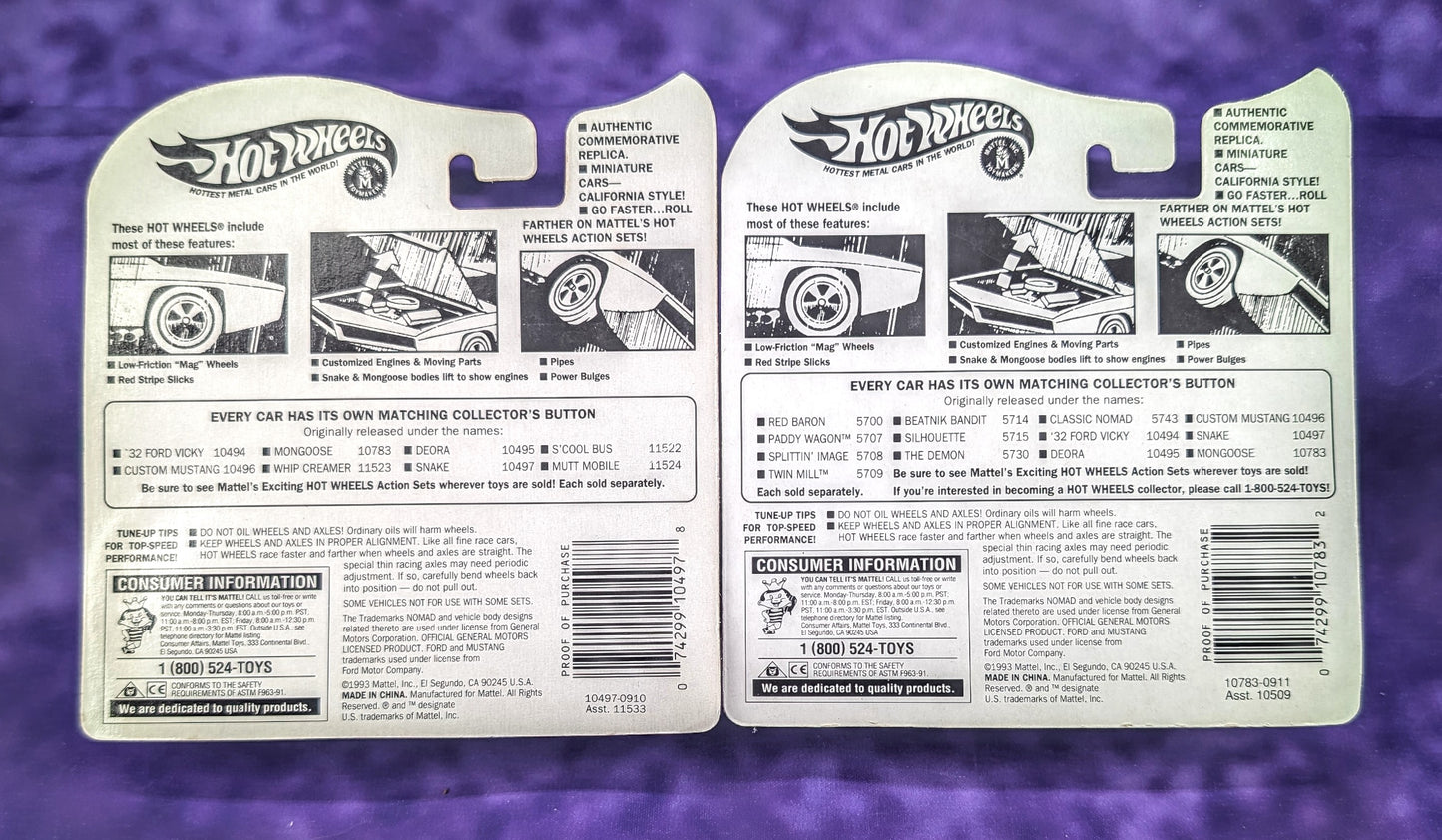 Hot Wheels Snake & Mongoose - Set of 2 - Vintage Collection Series II