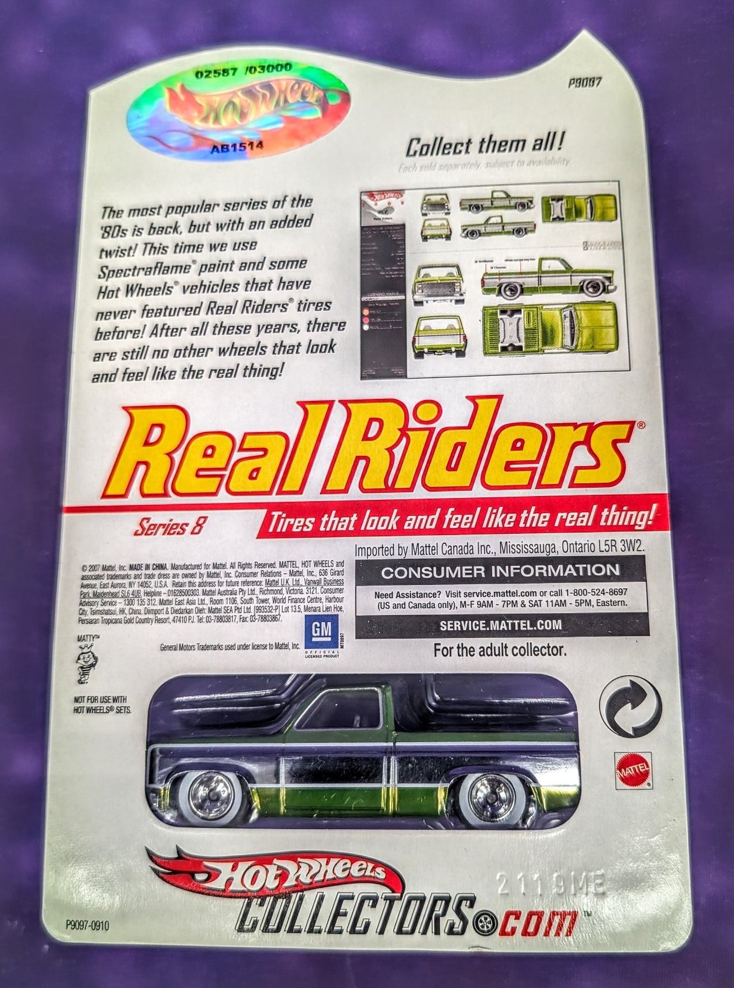 Hot Wheels RLC '83 Chevy Silverado - Real Riders Series 8 (Antifreeze w/ Chrome Center) Limited 02587/3000 - Red Line Club