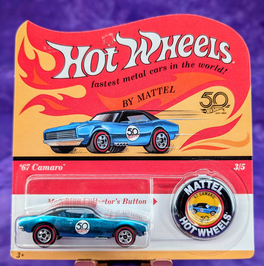 Hot Wheels Redline '67 Camaro w/ Matching Collector's Button - 50th Anniversary - Unpunched