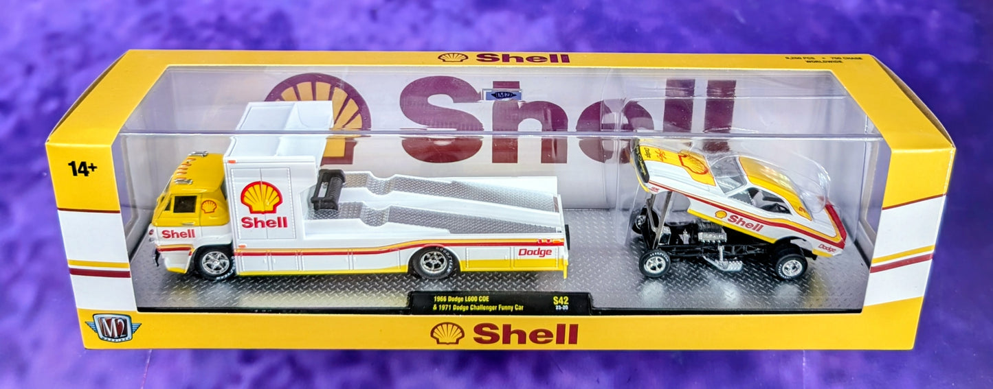 M2 Machines 1966 Dodge L600 COE & 1971 Dodge Challenger Funny Car - Shell Oil - S42 23-20
