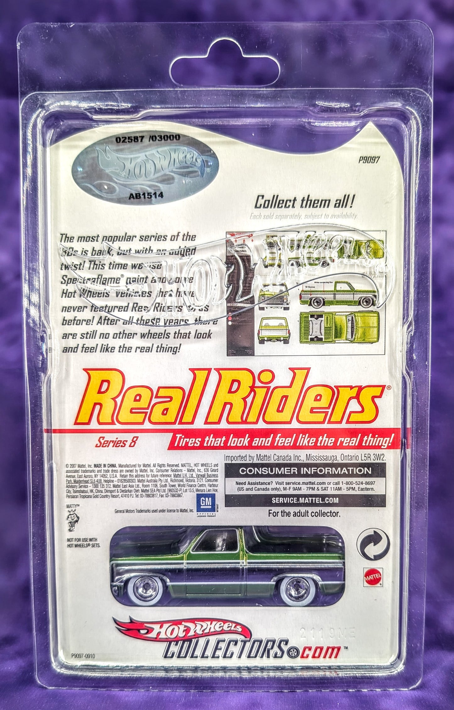Hot Wheels RLC '83 Chevy Silverado - Real Riders Series 8 (Antifreeze w/ Chrome Center) Limited 02587/3000 - Red Line Club