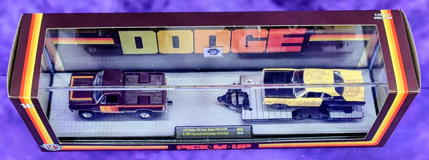 M2 Machines 1979 Dodge 150 Power Wagon Pick-M-Up & 1969 Plymouth Road Runner 440 6-Pack Project Car - Auto-Haulers