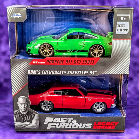 Jada 1:32 Fast & Furious Legacy Series Porsche 911 GT3 (997) & Dom's Chevy Chevelle SS Twin Pack