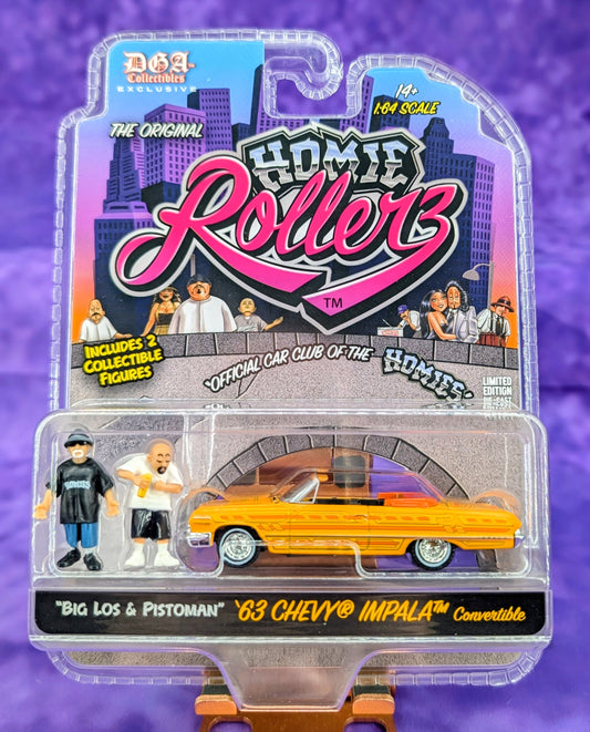 Homie Rollerz 1963 Chevrolet Impala SS Convertible w/ Big Los & Pistoman - Greenlight x DGA
