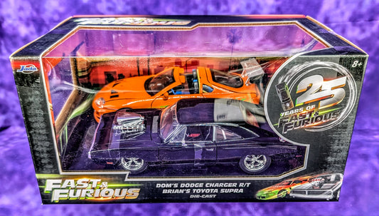 Jada 1:24 Fast & Furious Twin Pack – Dom’s Dodge Charger R/T and Brian’s Toyota Supra – 25 Years of Fast & Furious