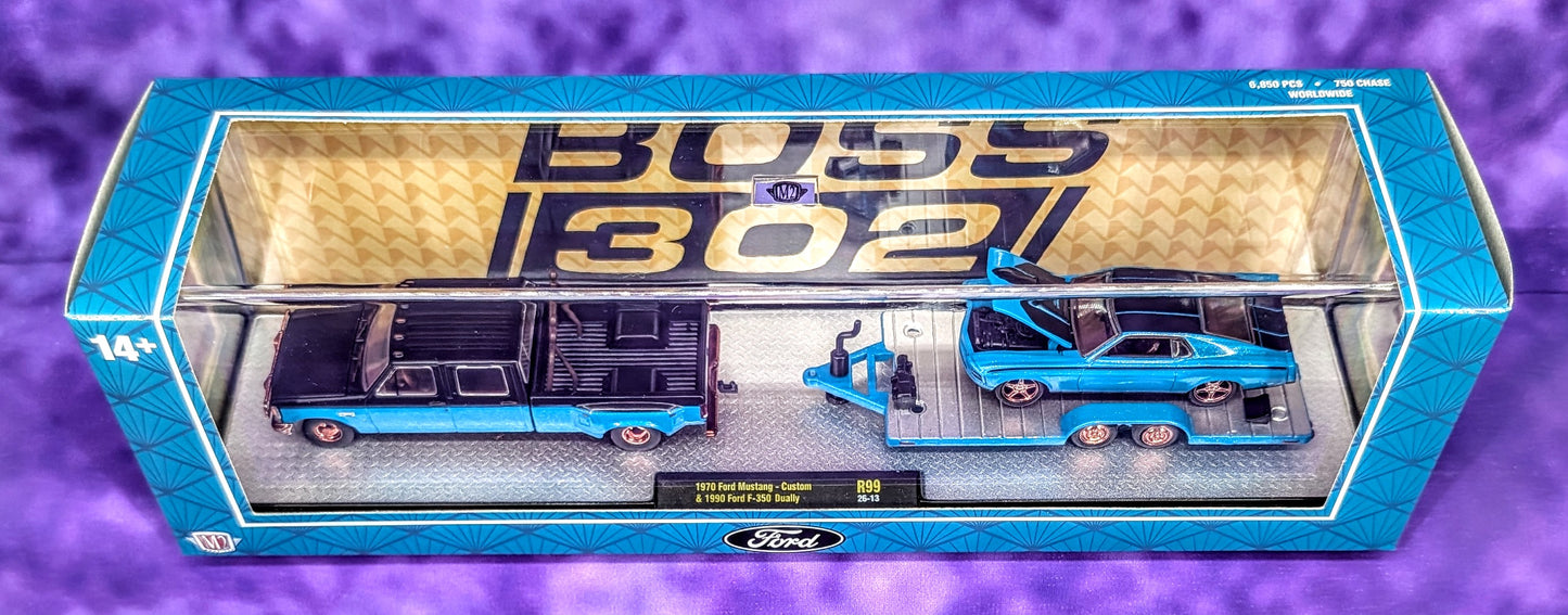 CHASE! M2 Machines 1970 Ford Mustang Custom & 1990 Ford F-350 Dually - Auto-Haulers - 1 of 750