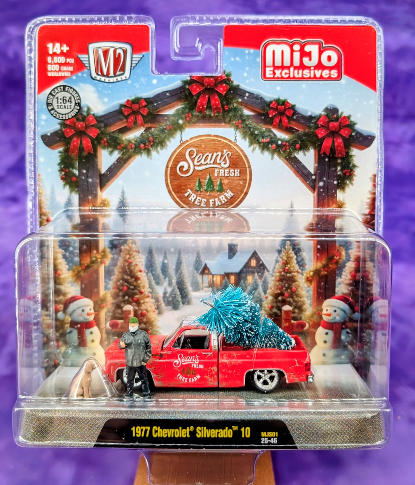 M2 Machines 1:64 Diorama Sean’s Fresh Tree Farm 1977 Chevrolet Silverado 10 Squarebody with Sean Figure & Dog Limited 6,600 Pcs – Mijo Exclusives