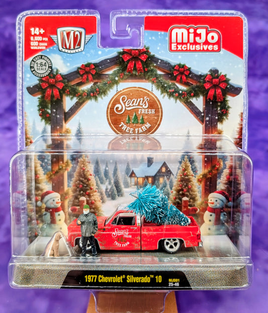 M2 Machines 1:64 Diorama Sean’s Fresh Tree Farm 1977 Chevrolet Silverado 10 with Sean Figure & Dog Limited 6,600 Pcs – Mijo Exclusives