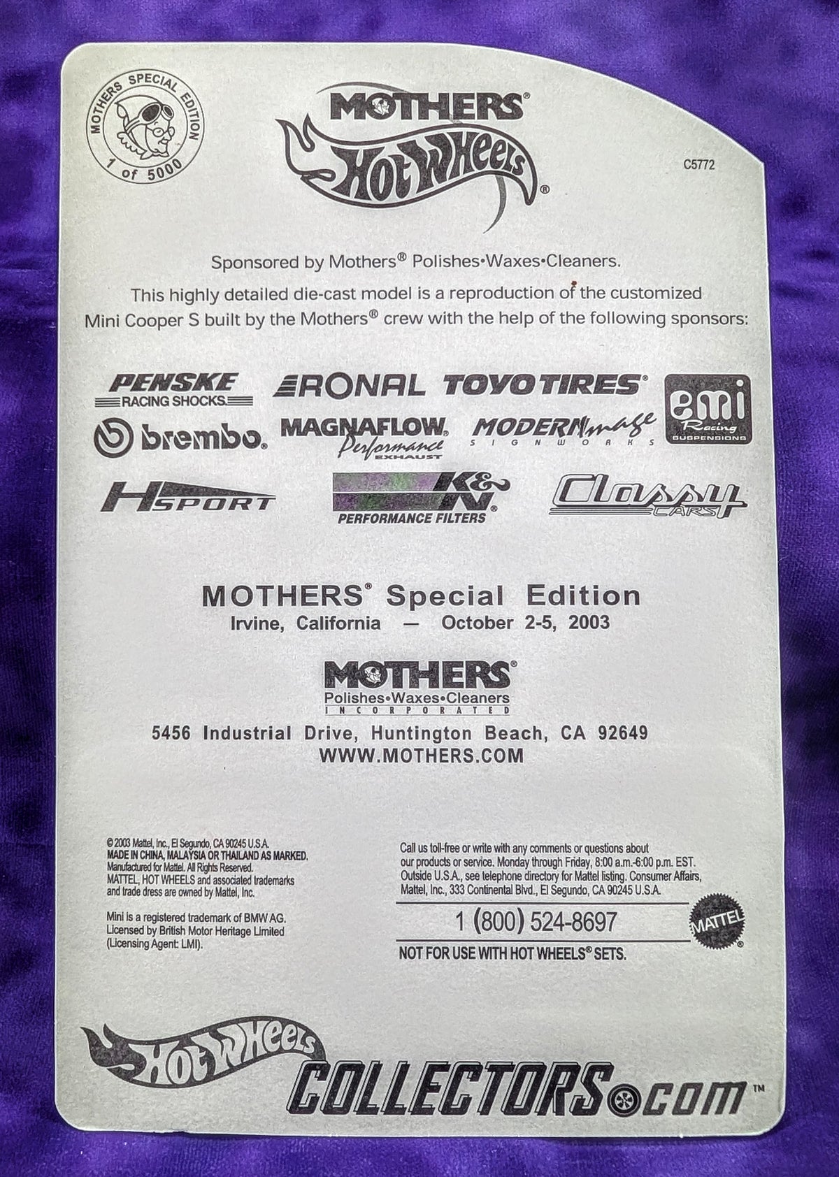 Hot Wheels 2002 Mini Cooper S - Mothers Special Edition