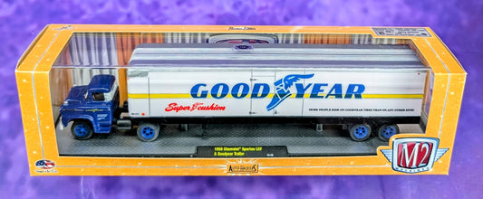 M2 Machines 1958 Chevrolet Spartan LCF & Goodyear Trailer - 11-13
