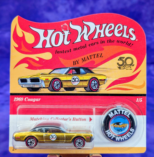 Hot Wheels Redline 1968 Mercury Cougar w/ Matching Collector's Button - 50th Anniversary - Unpunched