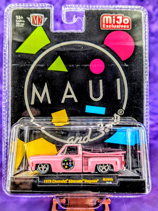 M2 Machines 1979 Chevrolet Silverado Stepside with Surfboard Maui & Son – Pink – MiJo Exclusives Limited Edition
