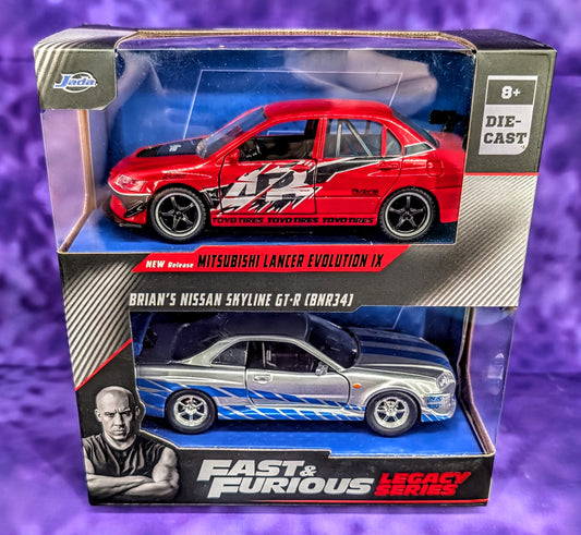 Jada 1:32 Fast & Furious Legacy Series Mitsubishi Lancer Evolution IX & Brian's Nissan Skyline GT-R (BNR34) Twin Pack