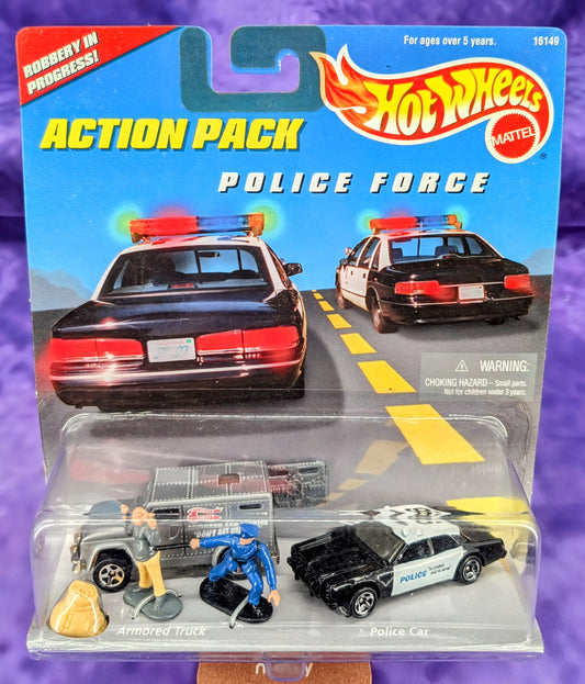 Hot Wheels Armored Truck and Police Car - Police Force Action Pack Diorama - See Description