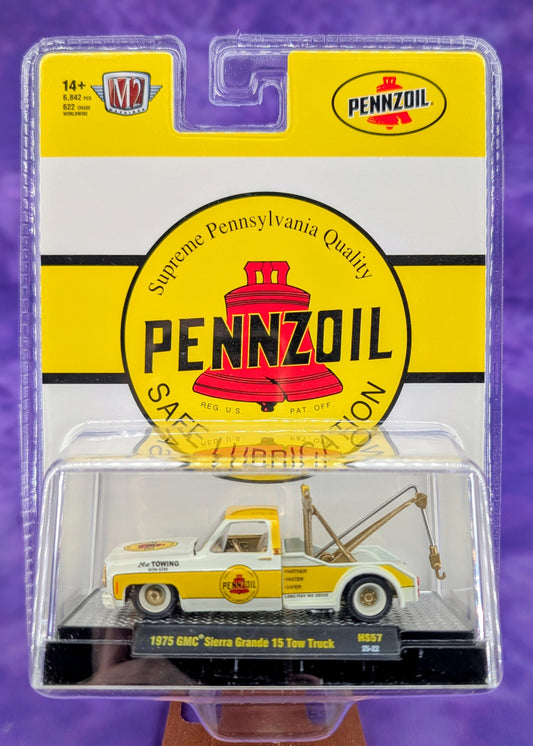 CHASE! M2 Machines 1:64 1975 GMC Sierra Grande 15 Tow Truck Pennzoil – Hobby Exclusive
