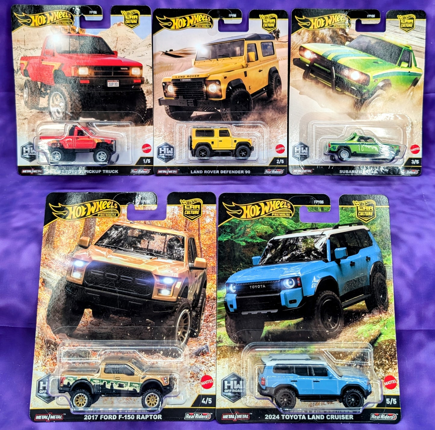 Hot Wheels Off-Road 5 Truck Set - Car Culture - Premium - Toyota, Land Rover, Subaru, and Ford