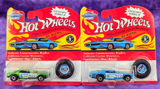 Hot Wheels Vintage Collection Snake and Mongoose Set w/ Matching Collector's Buttons - Red Line Tires