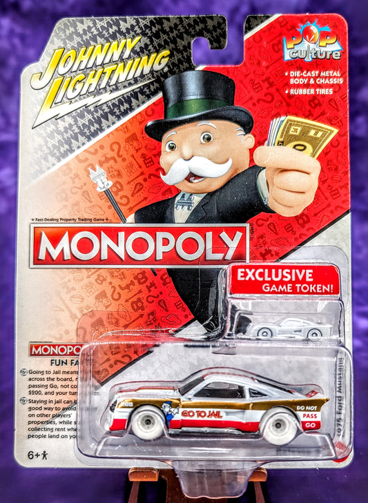 CHASE! Johnny Lightning 1975 Ford Mustang Cobra II Racer - White Lightning - w/ Monopoly Game Token