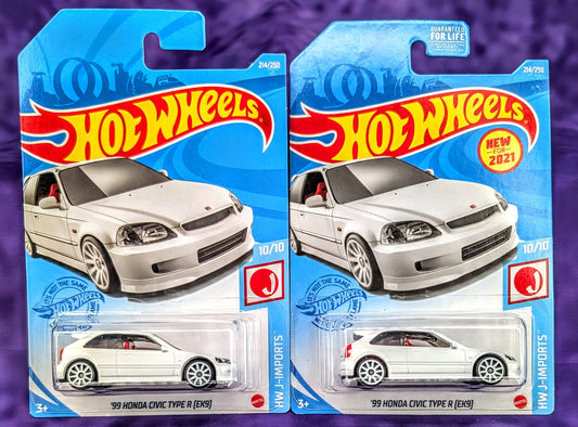 Hot Wheels '99 Honda Civic Type R (EK9) - HW J-Imports - Set of 2: US & International Card - Mainline
