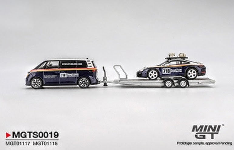 Mini GT Porsche 911 Dakar & Volkswagen ID. Buzz w/ Trailer - Porsche Centrum Gelderland Roughroads Set
