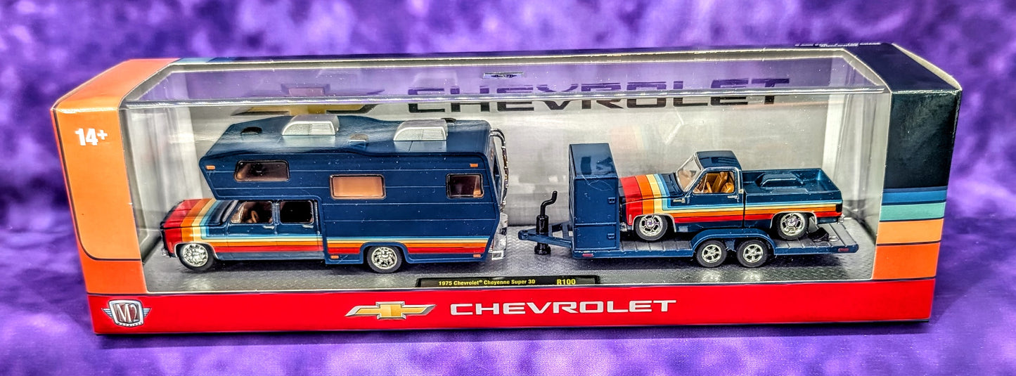 M2 Machines Auto-Haulers Release 100 Complete Set of 3 — feat. '75 Square Body Camper & '78 Silverado
