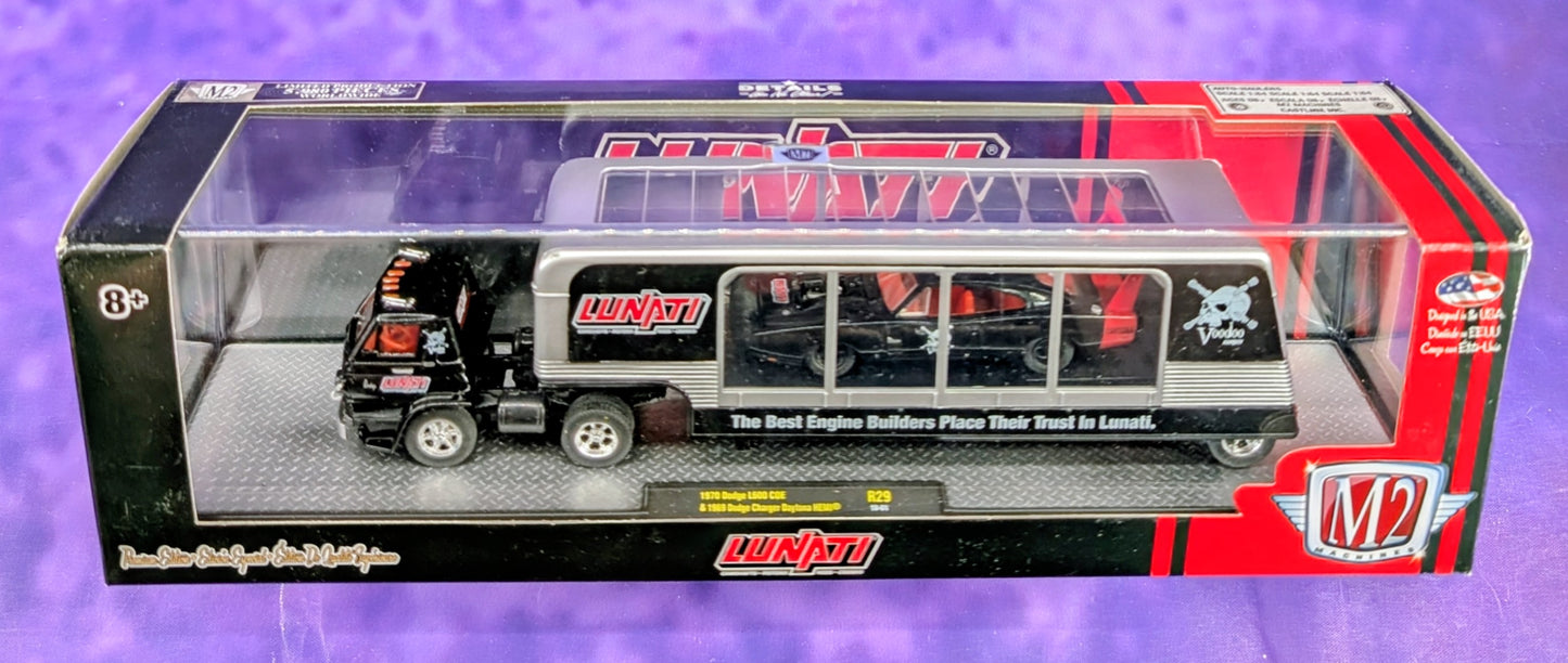 M2 Machines 1970 Dodge L600 COE & 1969 Dodge Charger Daytona HEMI - LUNATI Voodoo Cams - R29 18-01