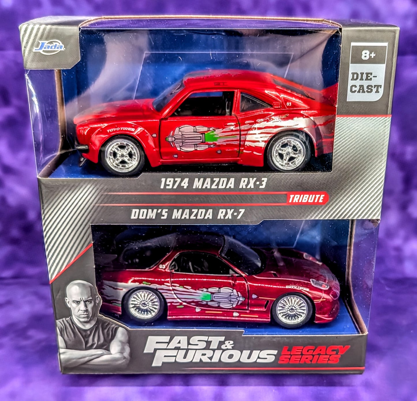 Jada 1:32 Fast & Furious Legacy Series Tribute 1974 Mazda RX-3 & Dom's Mazda RX-7 Twin Pack