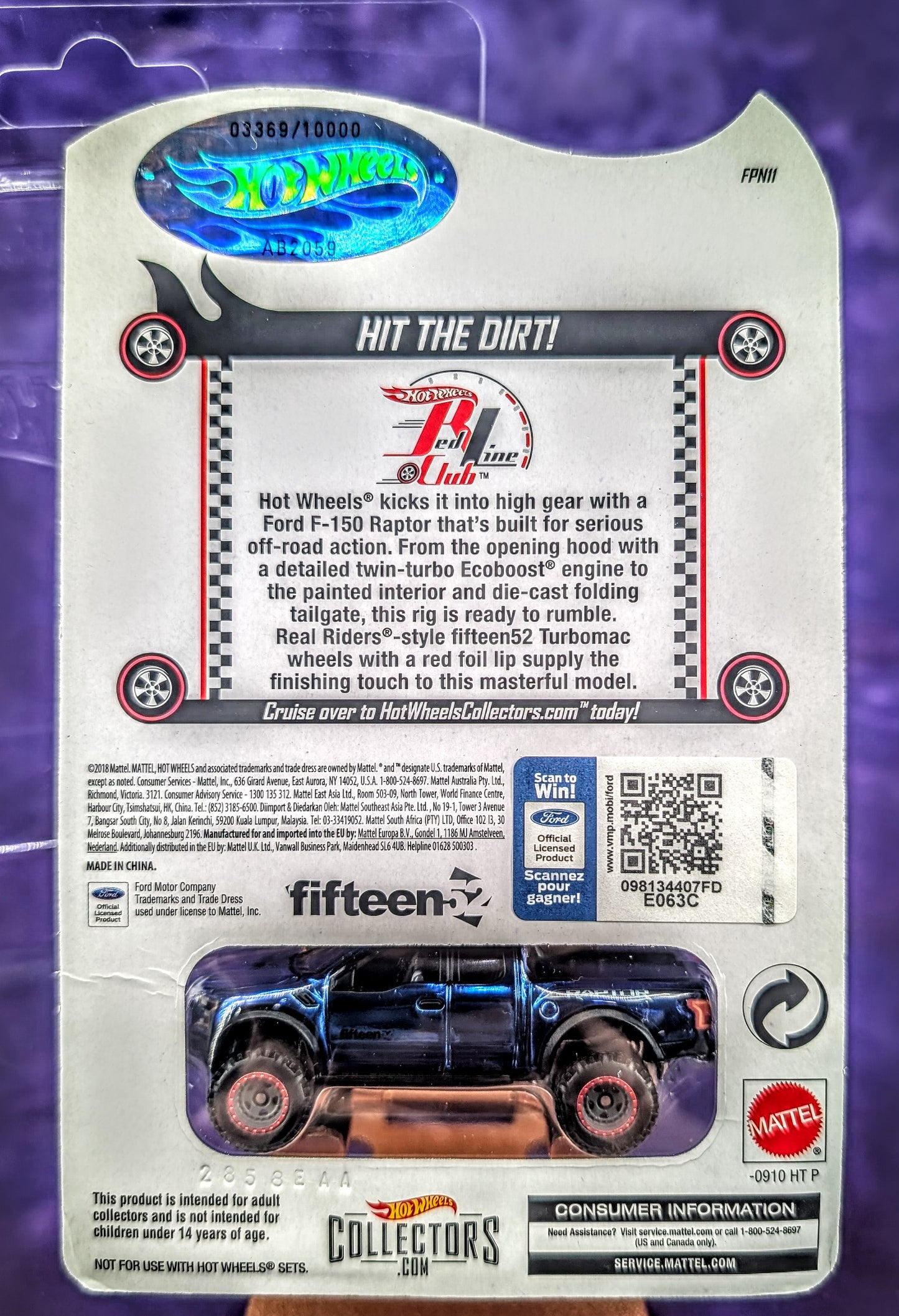 Hot Wheels RLC '17 Ford F-150 Raptor #03369/10000 - Red Line Club